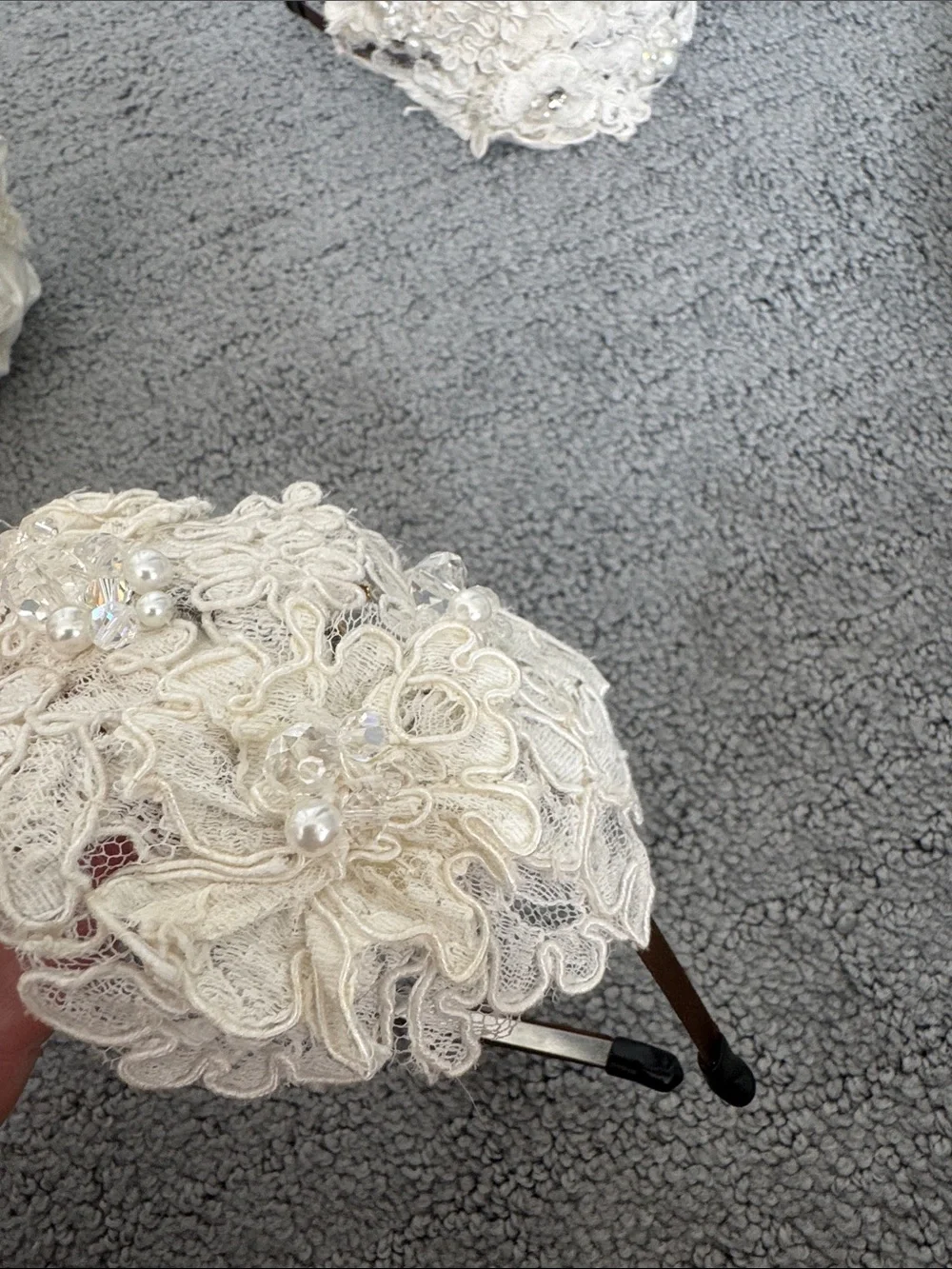 Ivory Lace Floral Bridal Hairpiece with Pearls and Crystals